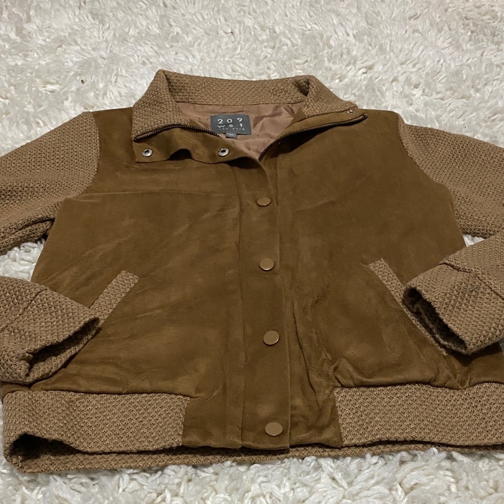 209 wst Brown Women's  zipper and button up bomber jacket VGUC business casual - Picture 5 of 16